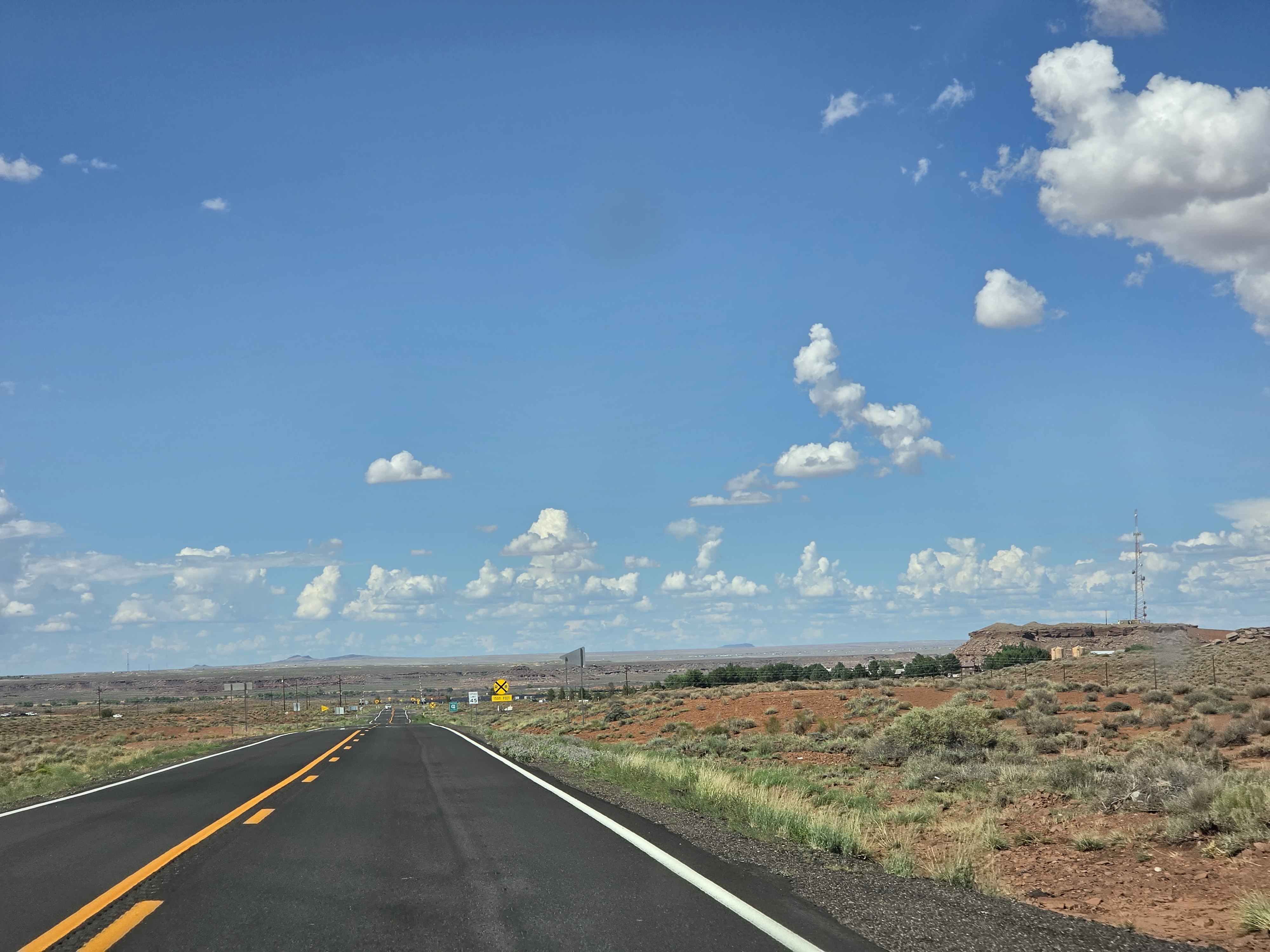 Long straight desert highway near Holbrook, the road running to the horizon