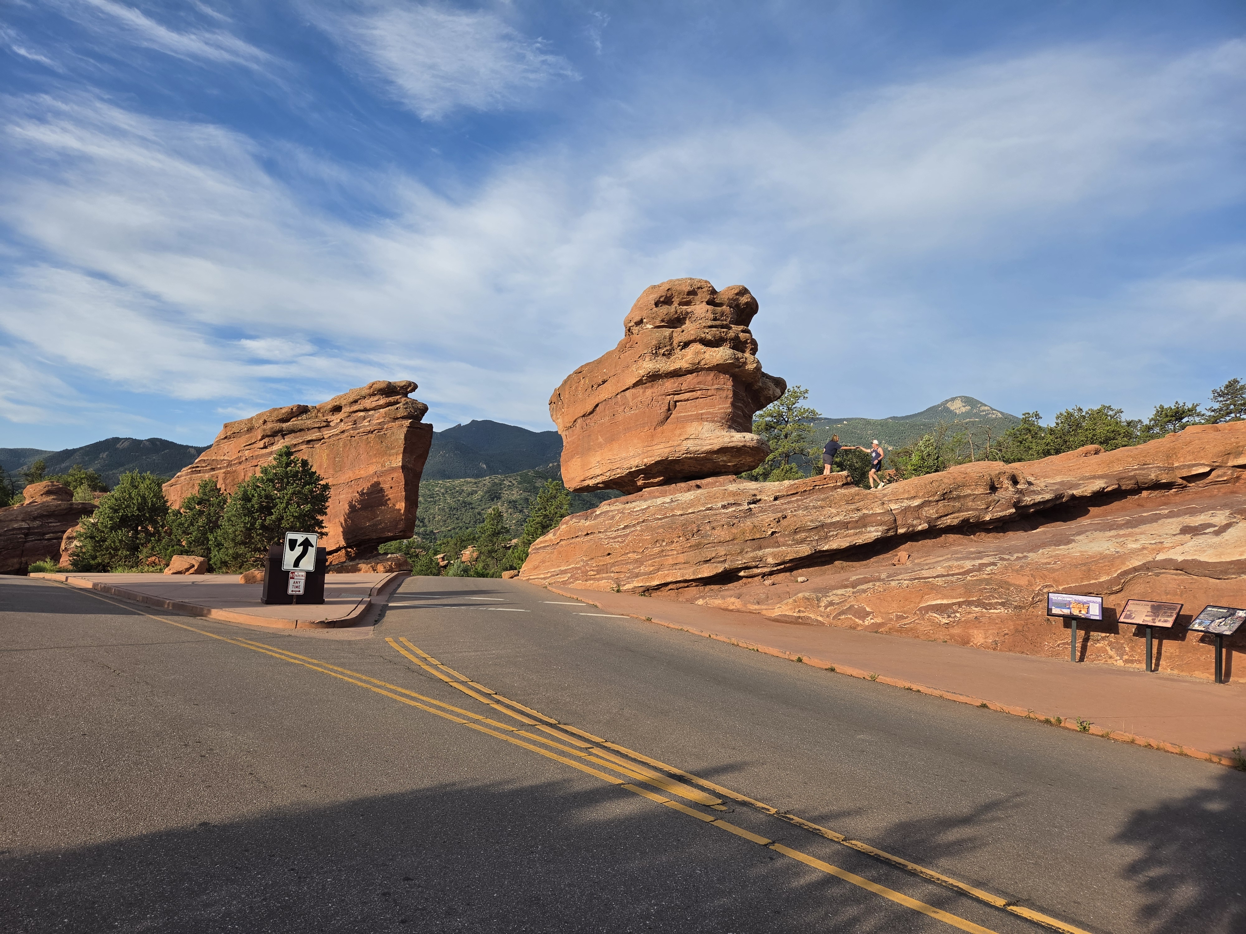 Balanced Rock at Garden of the Gods with an empty road, early morning